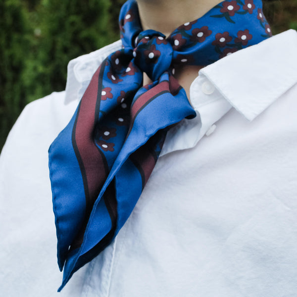 小物 Hand Printed Silk Scarf - blue Blue Flower Silk Scarf - Larger Cross