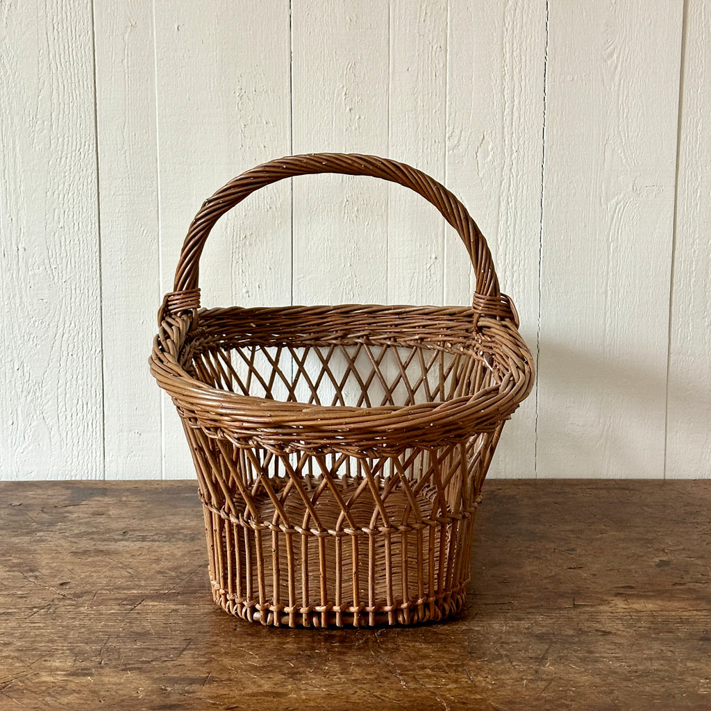 Large Brown Crossed Pattern Shopping Basket