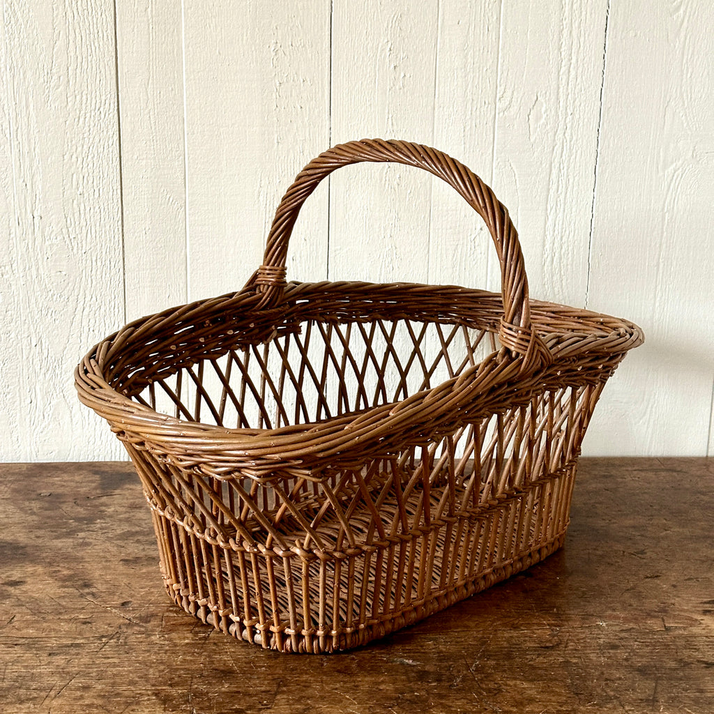 Large Brown Crossed Pattern Shopping Basket