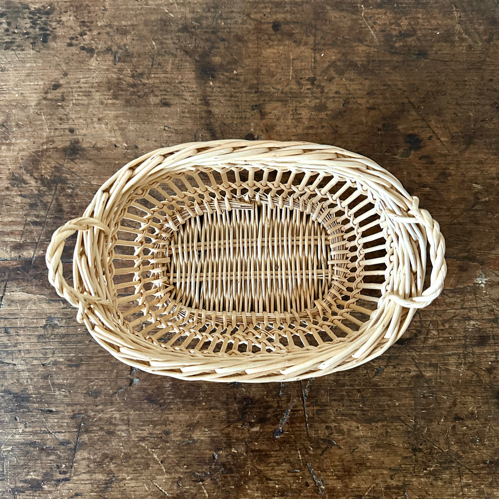 Mini Oval Openwork White Wicker Basket