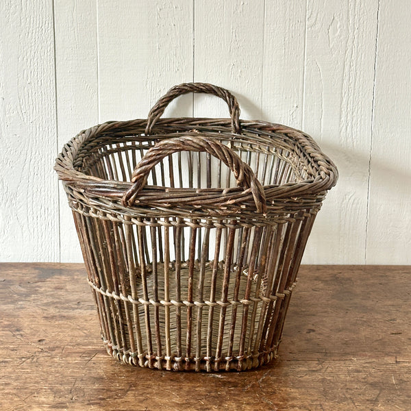 Oval Openwork Dk. Green Wicker Laundry Basket Larger Cross