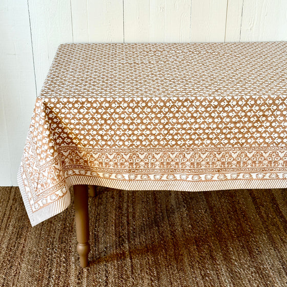 Caramel  Block Print Tablecloth