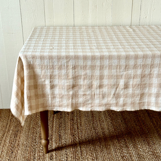 Cream Linen Check Tablecloth