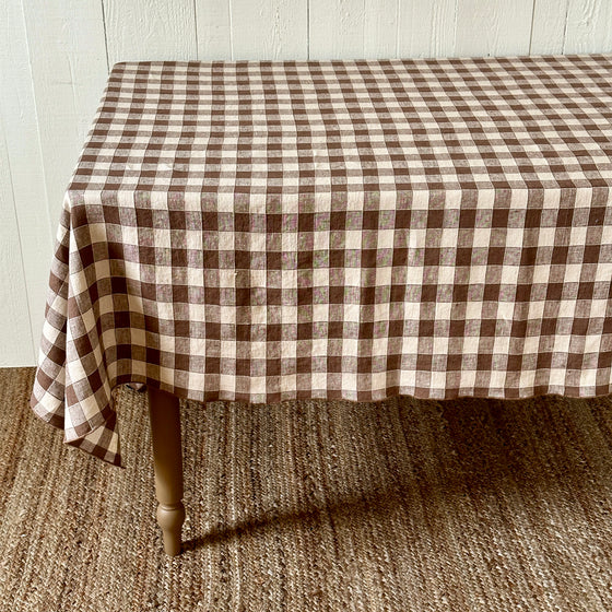 Chocolate Brown Linen Check Tablecloth