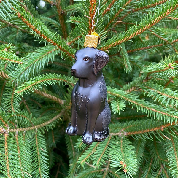 Black Labrador Christmas Ornament Larger Cross