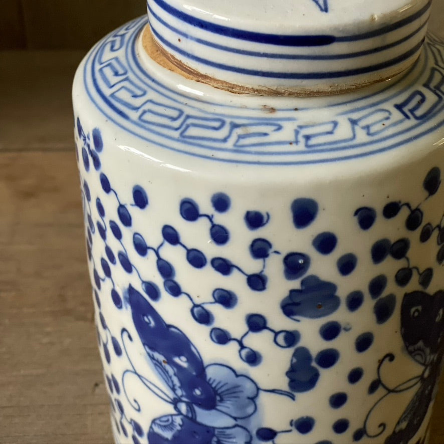 Small Chinese Porcelain Cylinder Jar w/ Butterflies