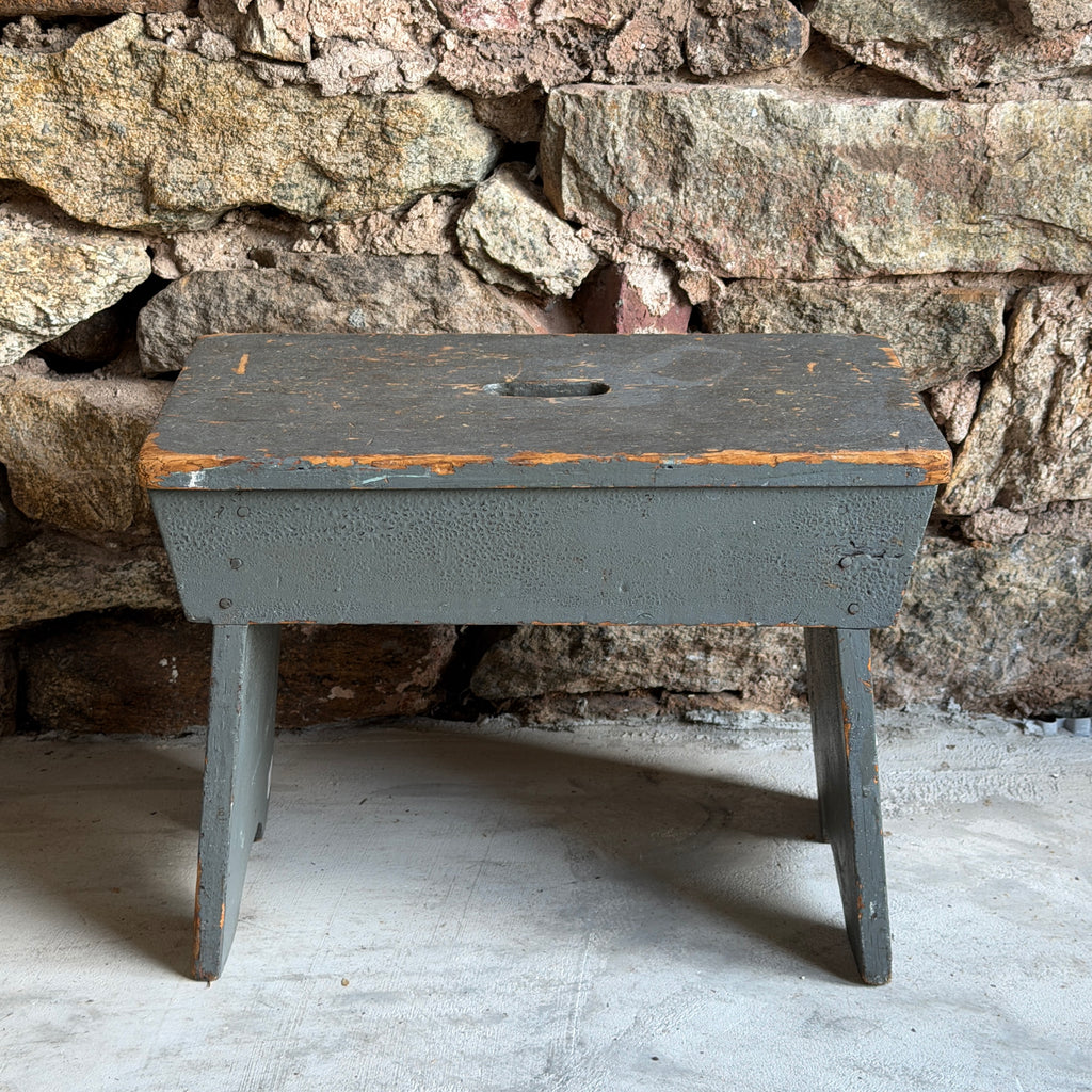 Primitive Blue-Gray Painted Stool