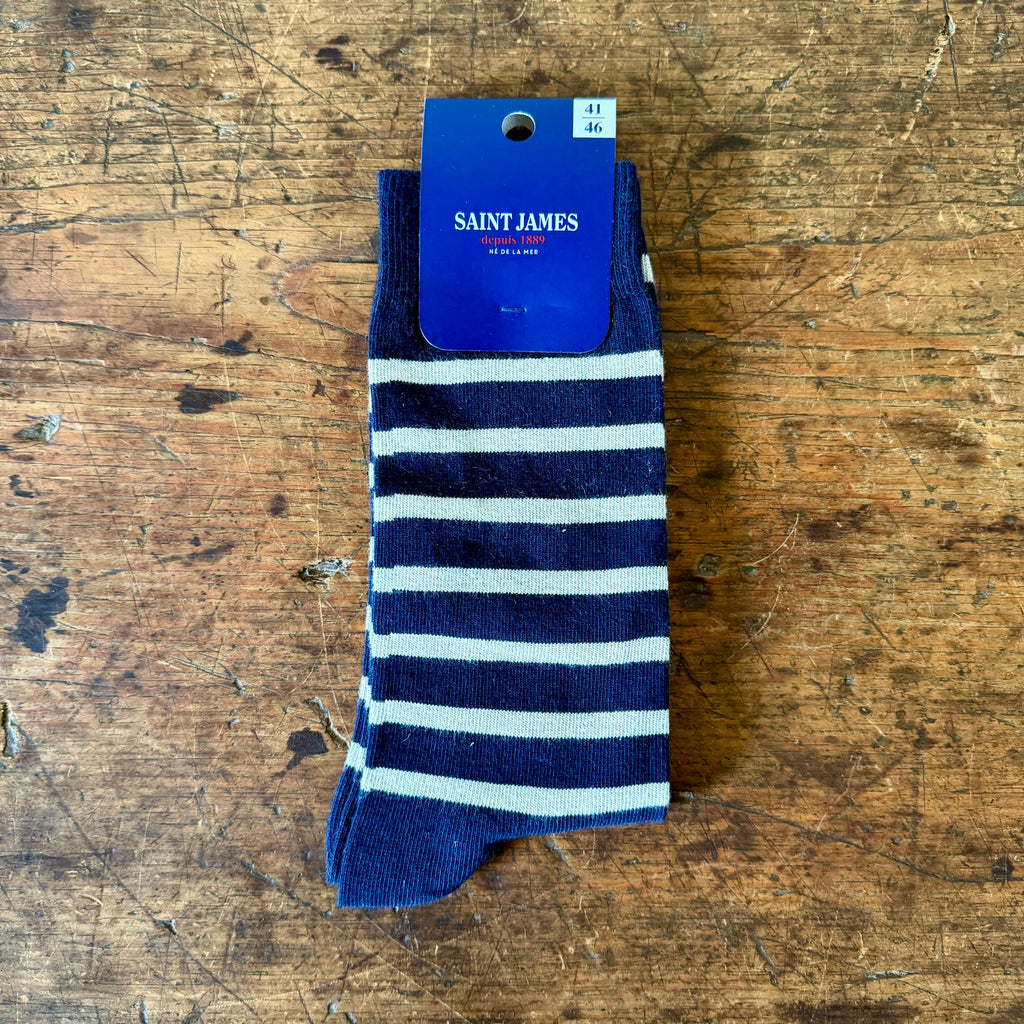 Saint James Navy and Ecru Stripe Socks