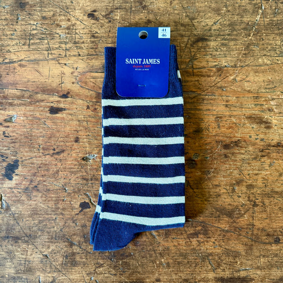 Saint James Navy and Ecru Stripe Socks