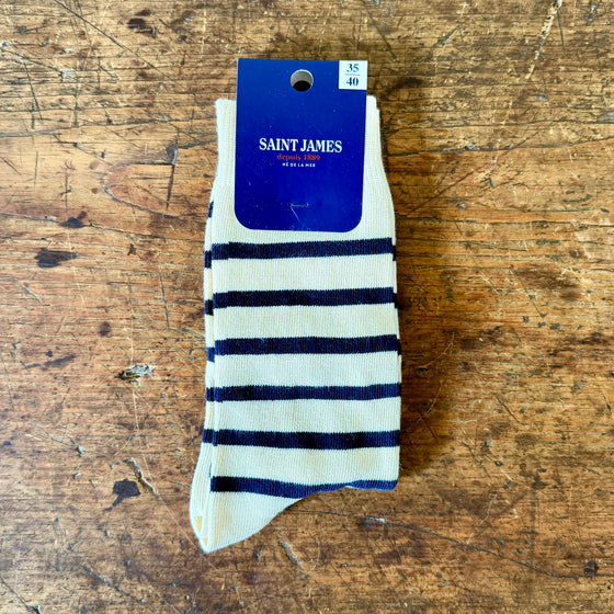 Saint James Ecru and Navy Stripe Socks