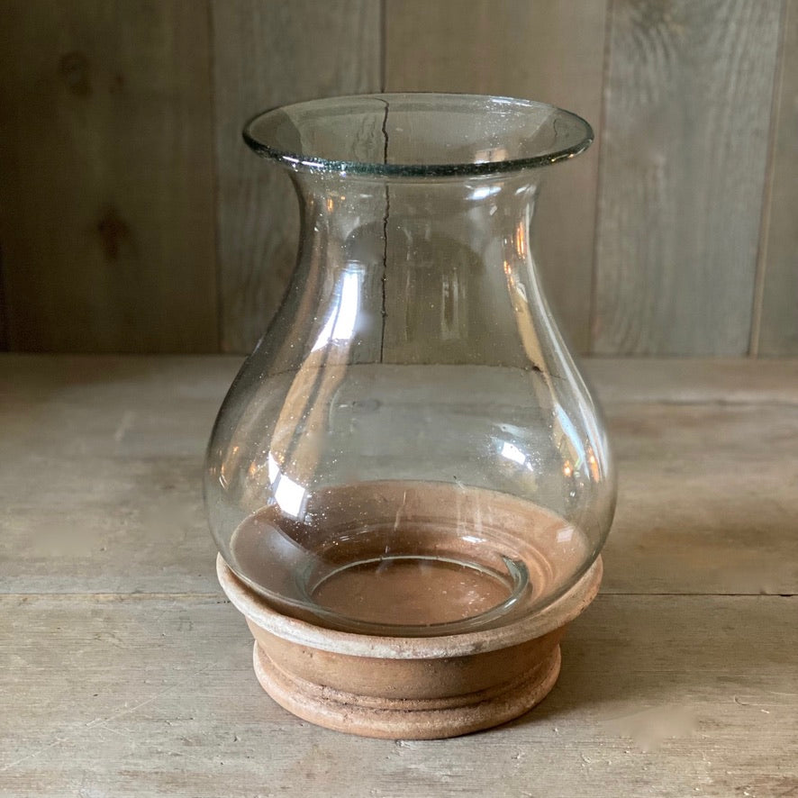 Large Aged Terracotta and Glass Hurricane