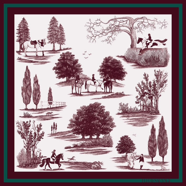 Equestrian Toile de Jouy Silk Scarf