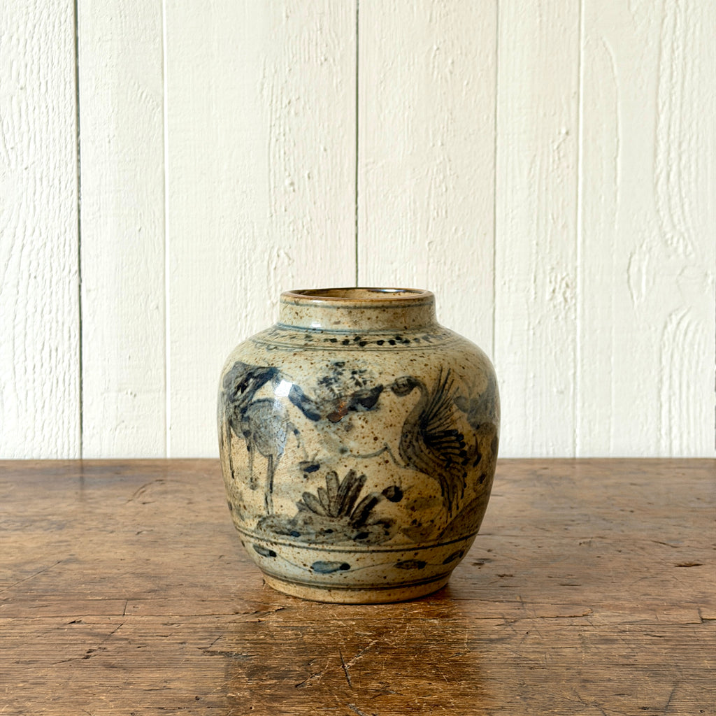 Crane and Deer Small Chinese Vase