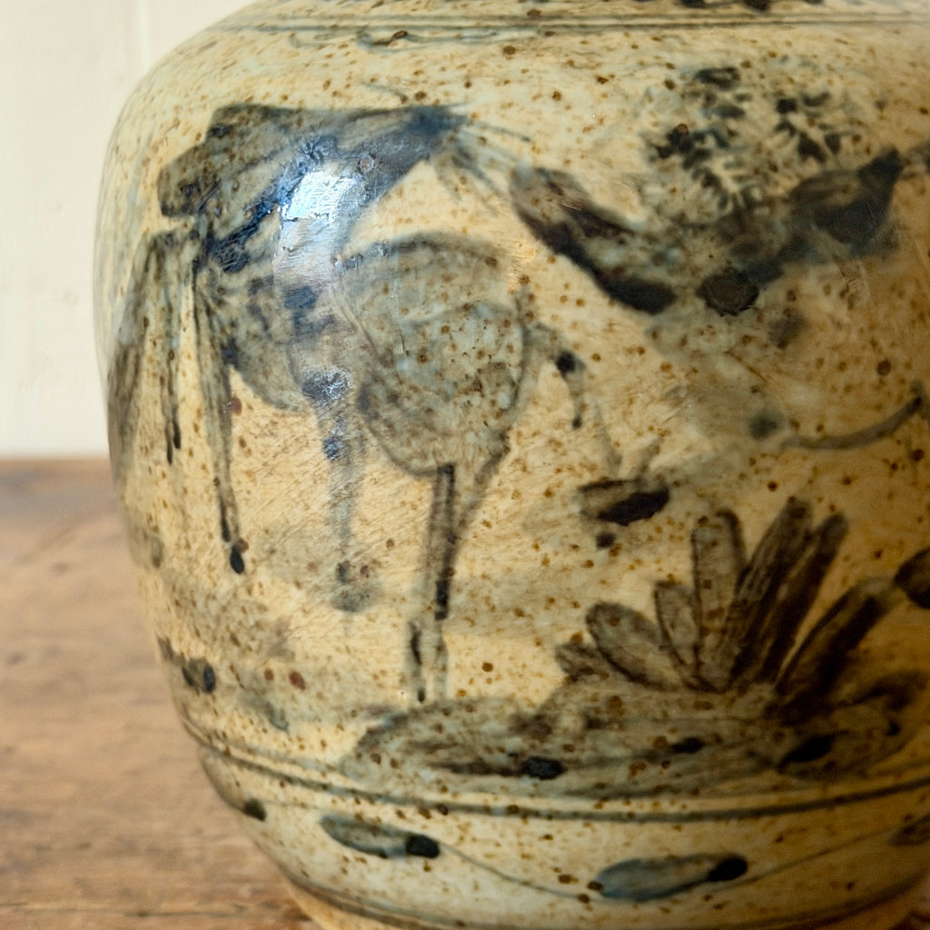 Crane and Deer Small Chinese Vase