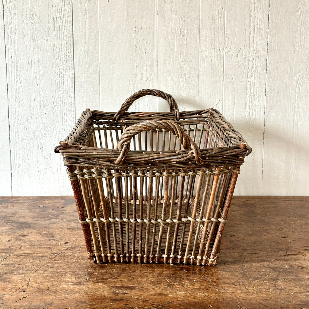 Rectangular Openwork Dk. Green Wicker Laundry Basket