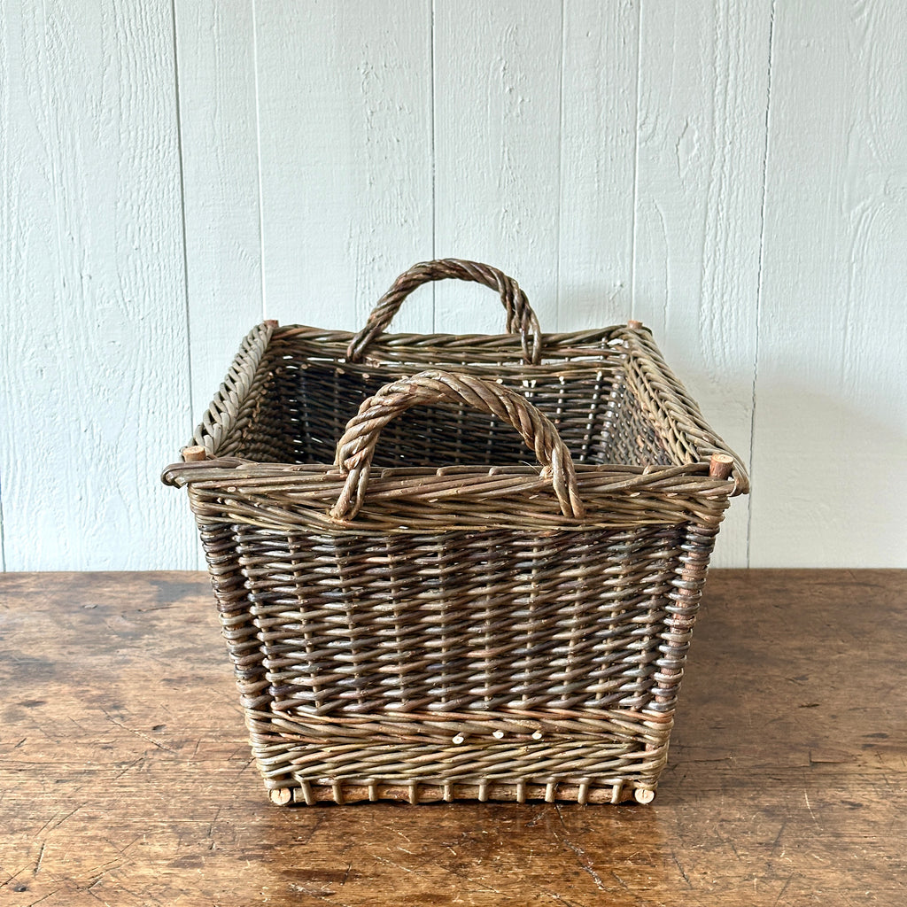Rectangular Dk. Green Wicker Laundry Basket