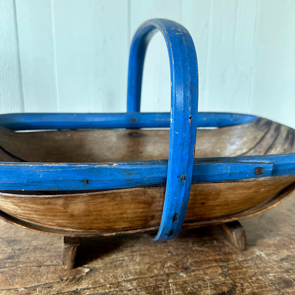 Antique Trug with Blue Painted Trim