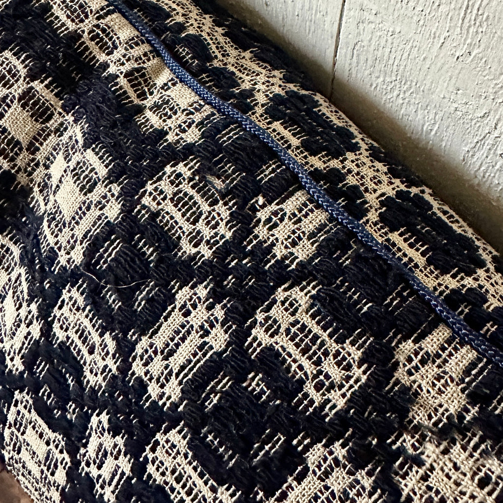 Mid-19th Century Overshot Weave Lumbar Pillow in Blue and Cream