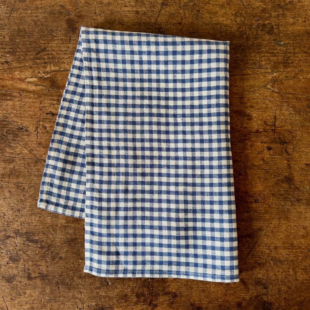 Indigo Gingham Linen Dish Towel