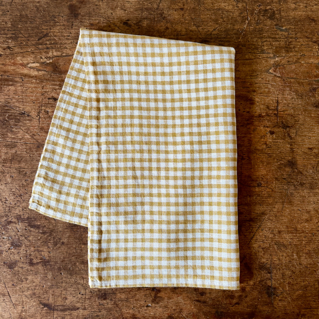 Ochre Gingham Linen Dish Towel