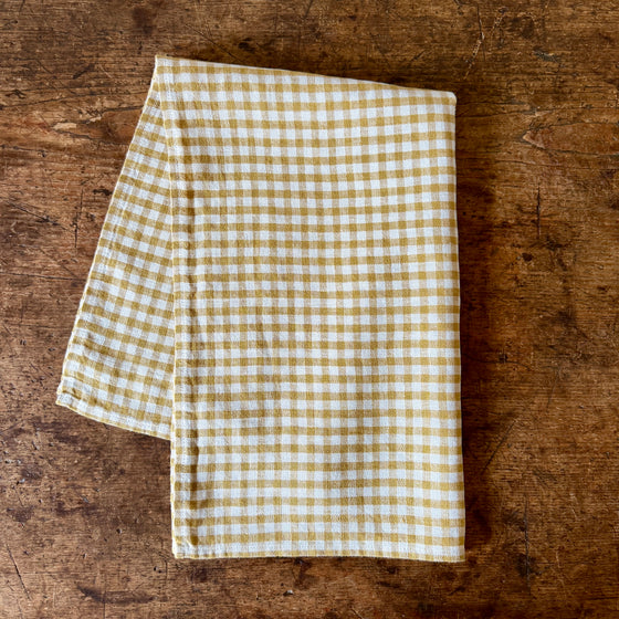 Ochre Gingham Linen Dish Towel