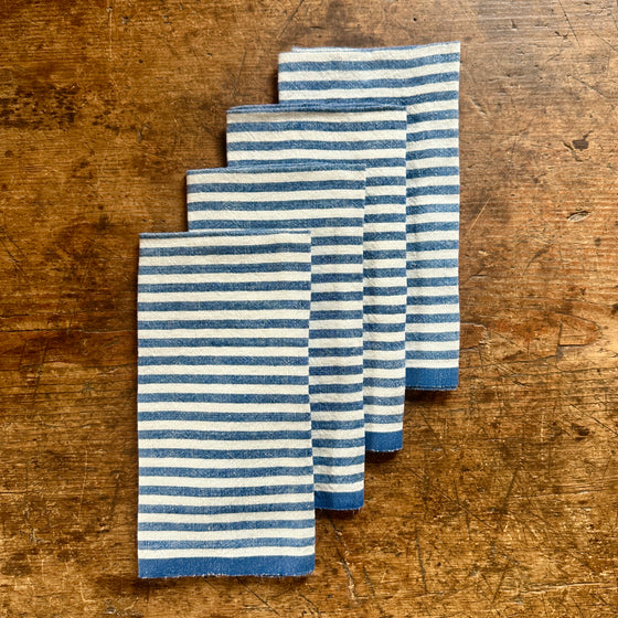 Blue Ticking Stripe Napkins - Set of 4