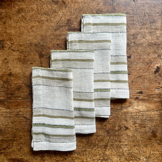 Olive Stripe Napkins - Set of 4