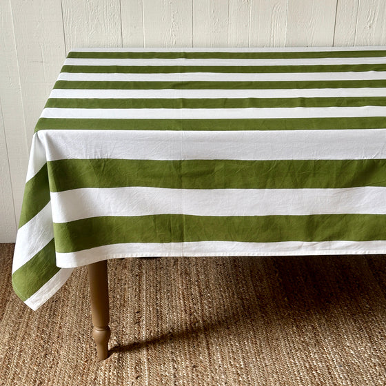 Green Cabana Stripe Tablecloth