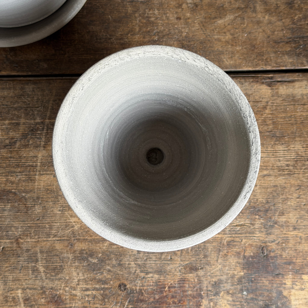 Milton Gray Pots + Saucers by Ben Wolff