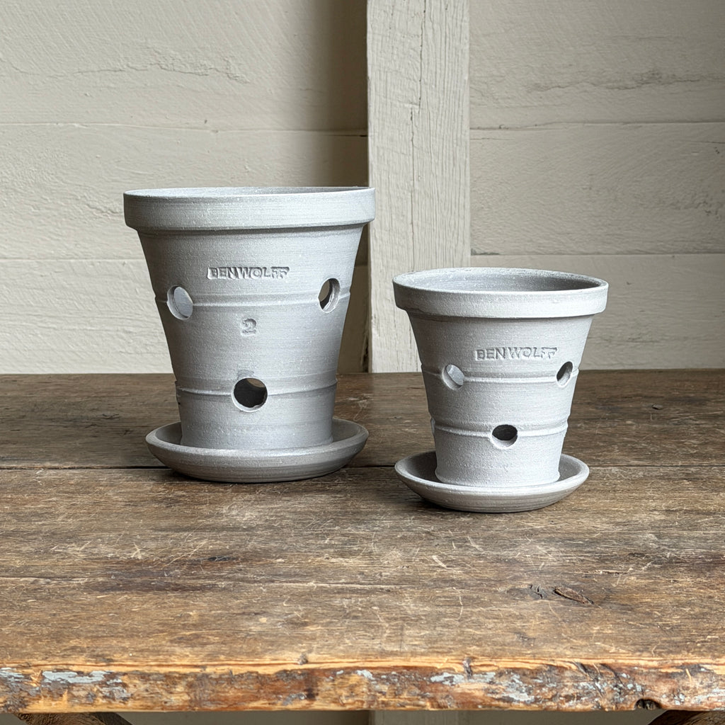 Orchid Gray Pots + Saucers by Ben Wolff