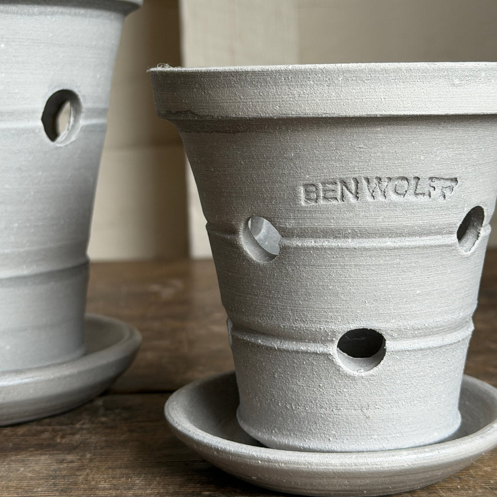 Orchid Gray Pots + Saucers by Ben Wolff