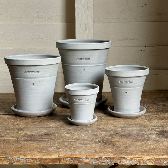 Traditional Full Gray Pots + Saucers by Ben Wolff