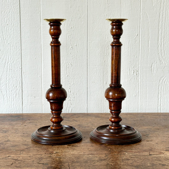 Antique English Oak Candlesticks