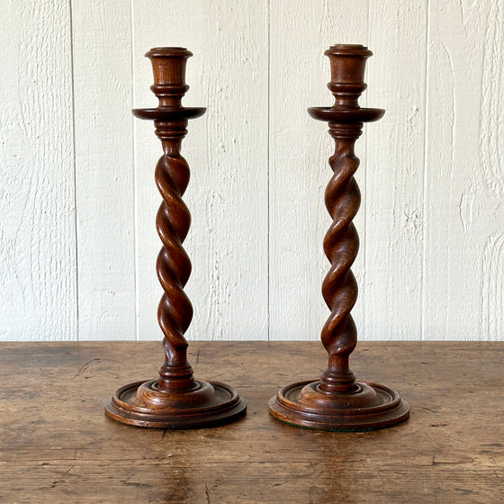 Antique English Oak Candlesticks