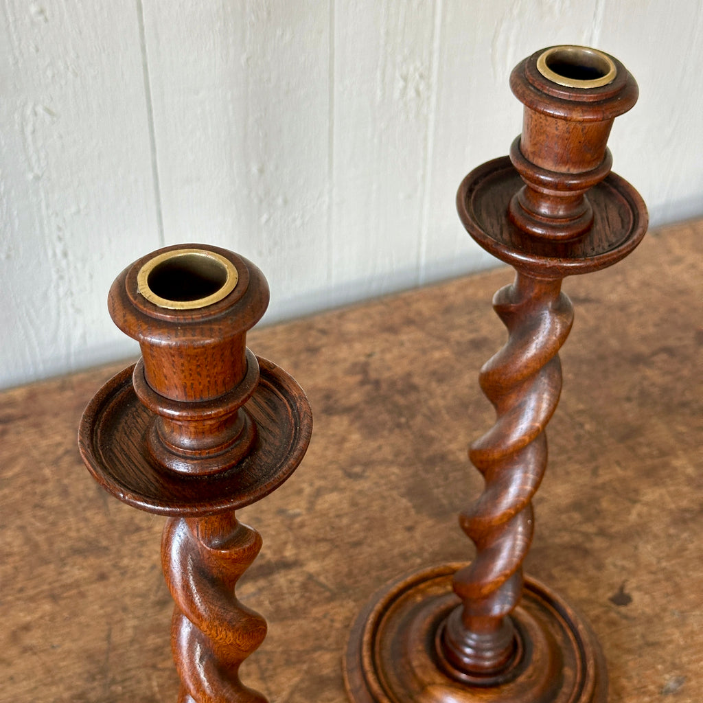 Antique English Oak Candlesticks