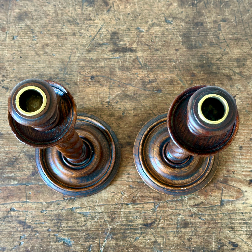 Antique English Oak Candlesticks
