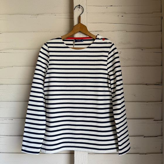 Saint James Meridame Stripe Shirt with Button Shoulder - Ecru / Navy
