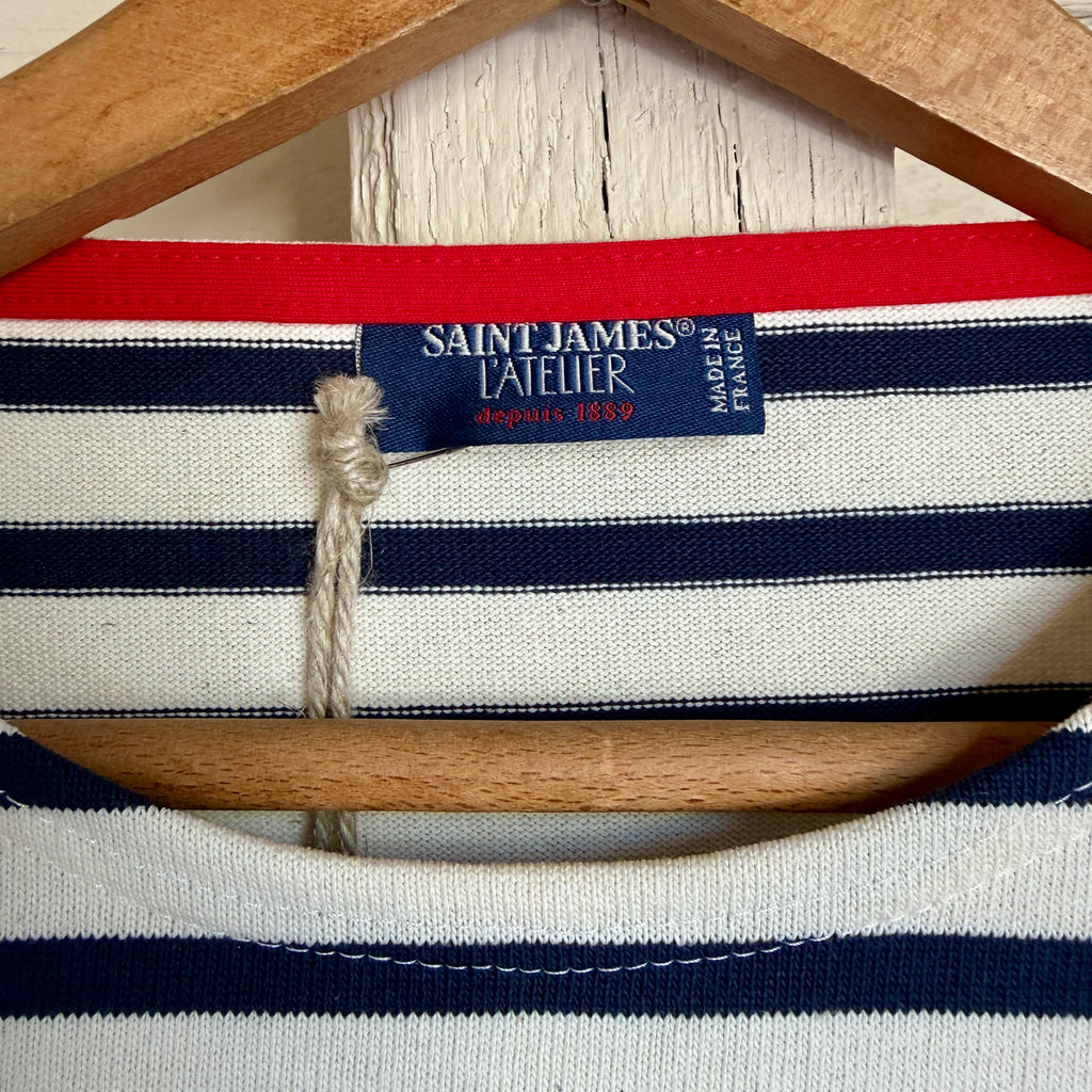 Saint James Meridame Stripe Shirt with Button Shoulder - Ecru / Navy