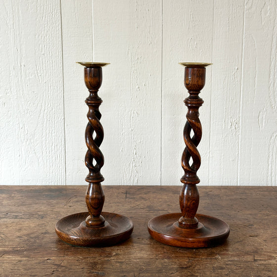 Antique English Oak Candlesticks