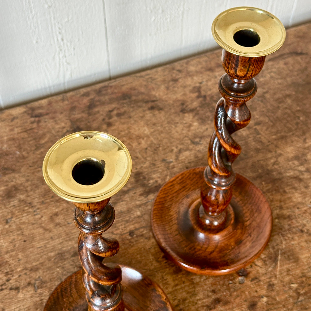Antique English Oak Candlesticks