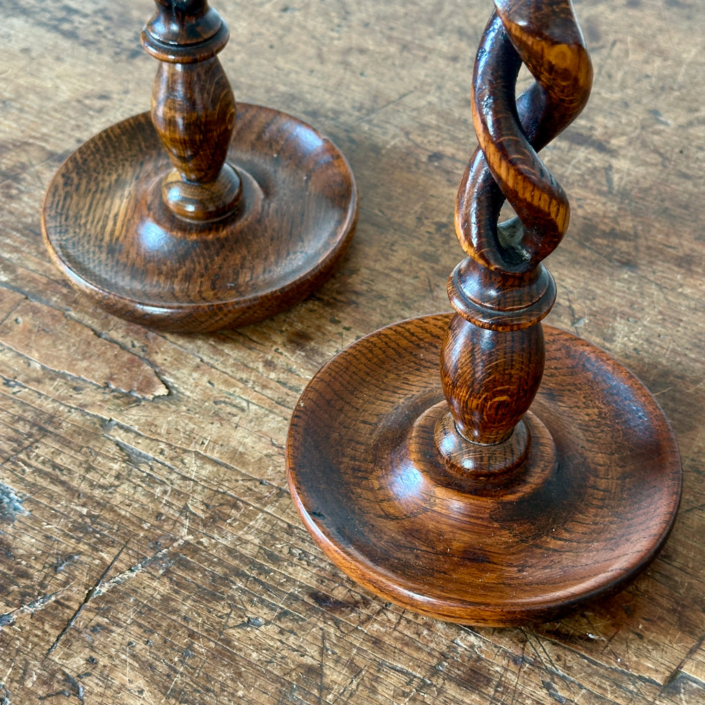 Antique English Oak Candlesticks