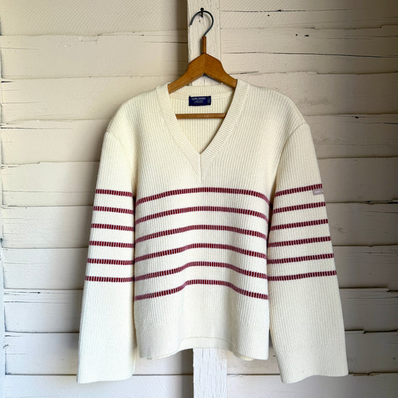 Saint James Rumilly V-neck Stripe Sweater - Ecru / Persan
