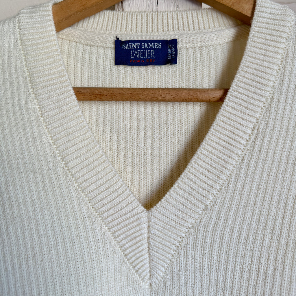 Saint James Rumilly V-neck Stripe Sweater - Ecru / Persan