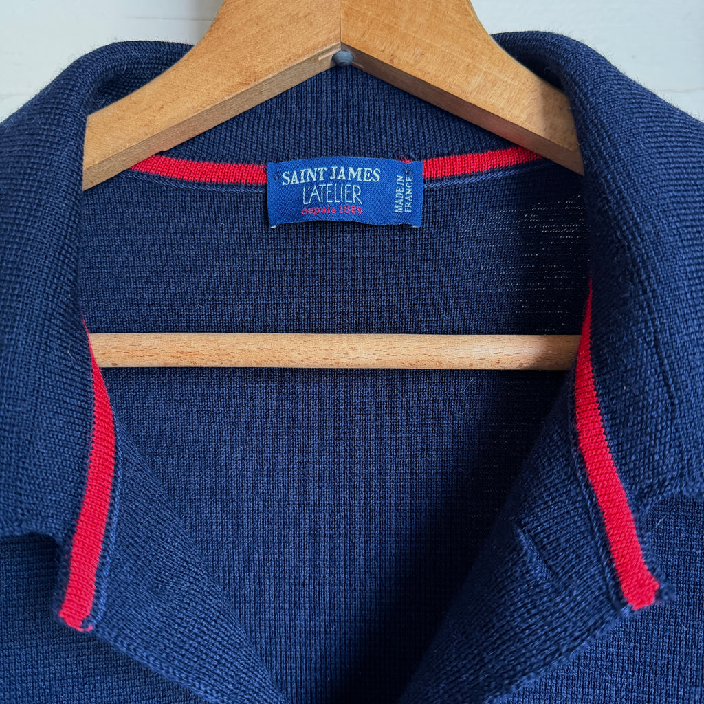 Saint James Ponte Knit Wool Cardigan - Navy