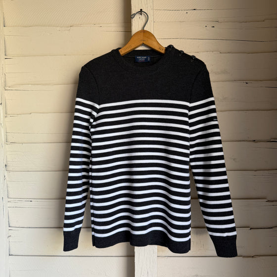 Saint James Rochefort Nautical Stripe Sweater - Anthracite / Ecru