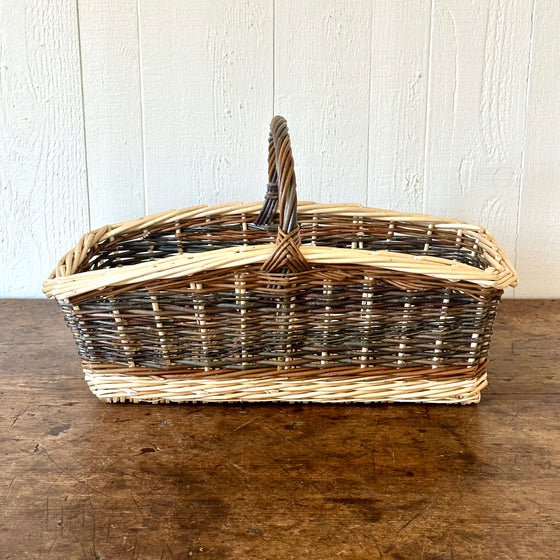 French Rectangular Willow Arm Basket with Criss-Cross
