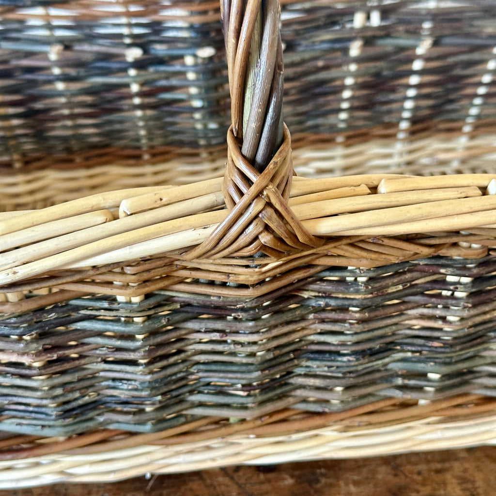 French Rectangular Willow Arm Basket with Criss-Cross