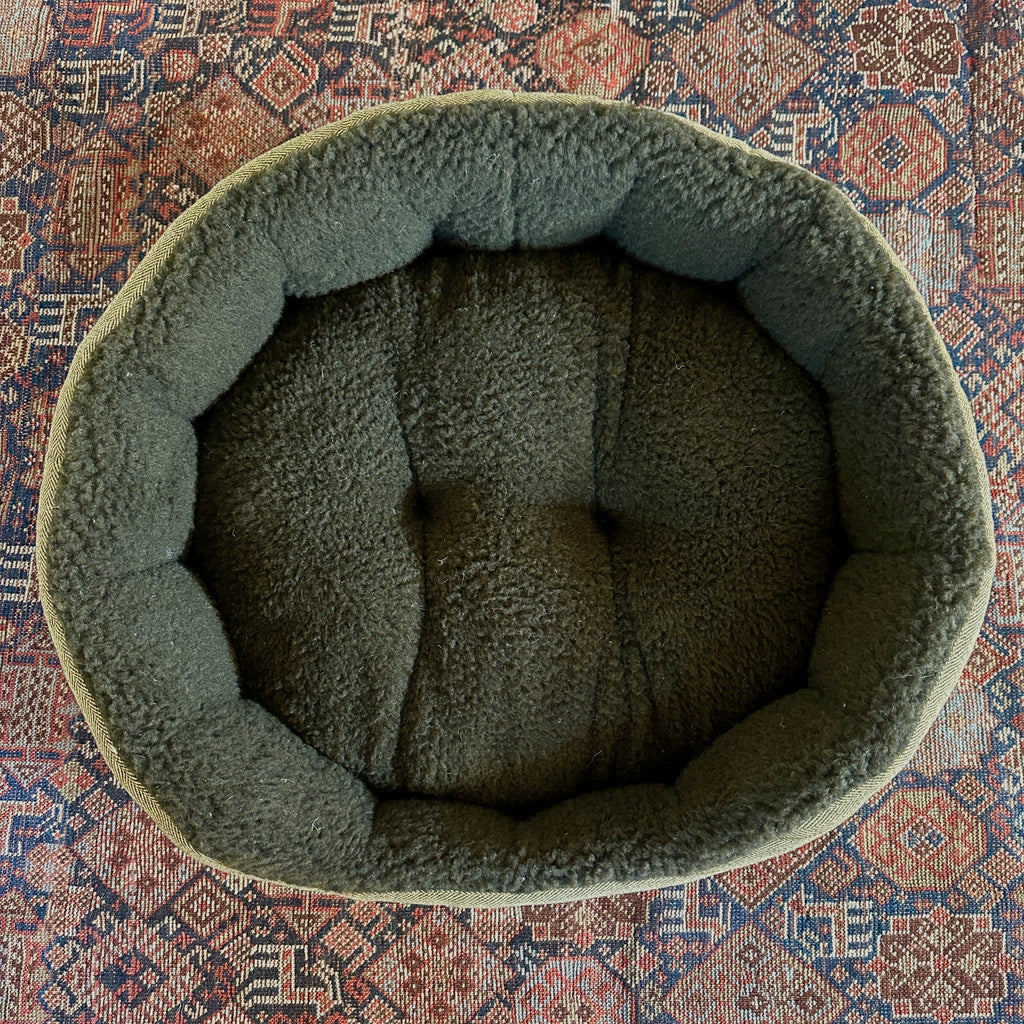 Green Round Modern Tweed Sherpa Dog Bed