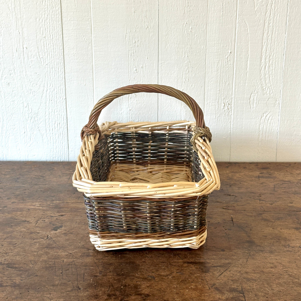 French Rectangular Willow Arm Basket with Braid