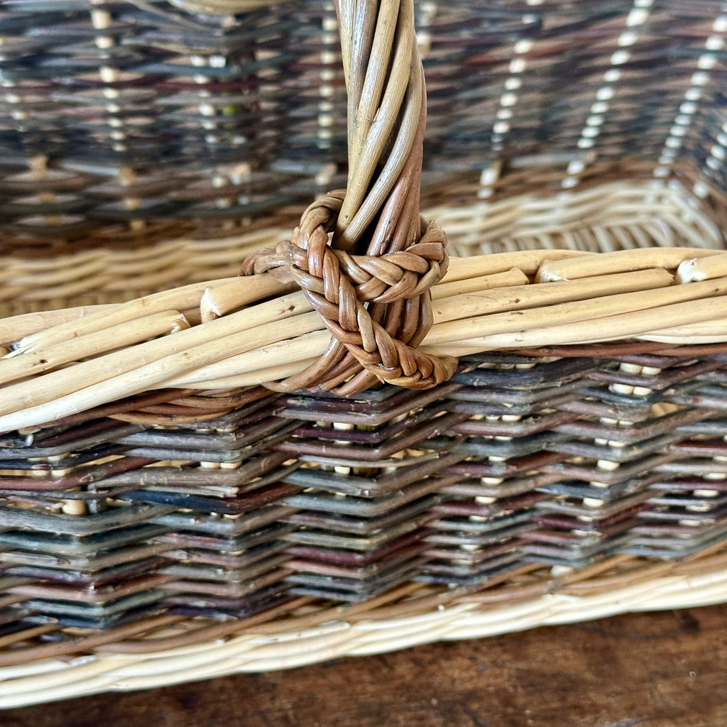 French Rectangular Willow Arm Basket with Braid